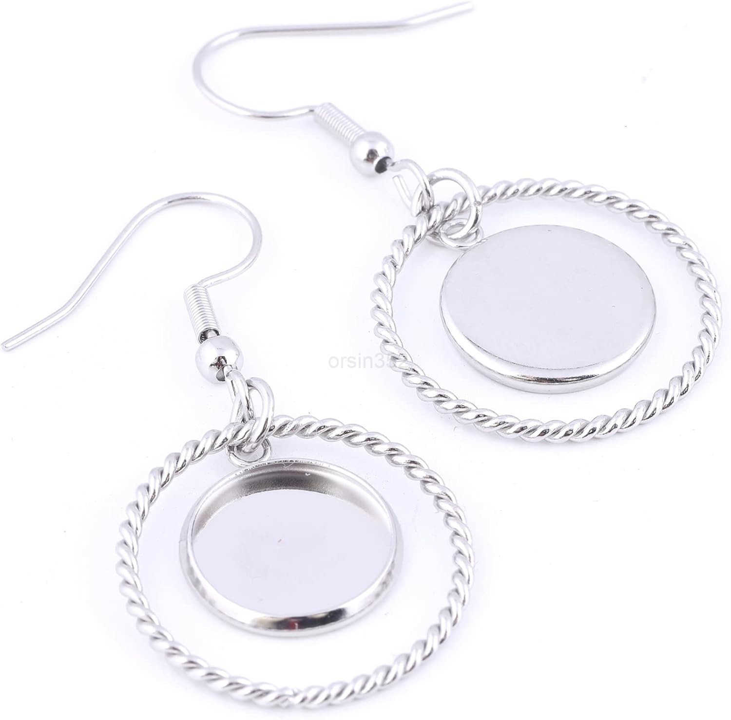 20pcs 12mm Cabochon Earring Setting Tray Blanks with Hoop Charms DIY Bezels for Earrings Making SuppliesW250911