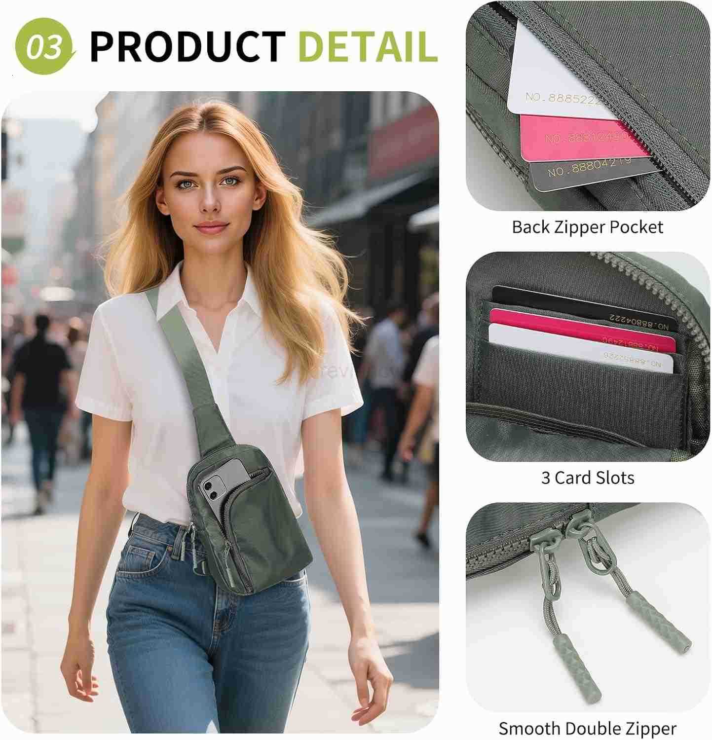 Mini Sling Bag for Men Women 75 Inch Small Anti Theft Crossbody Reversible Nylon Chest Bag Fanny Pack for Travel Running Hiking GreenW250911