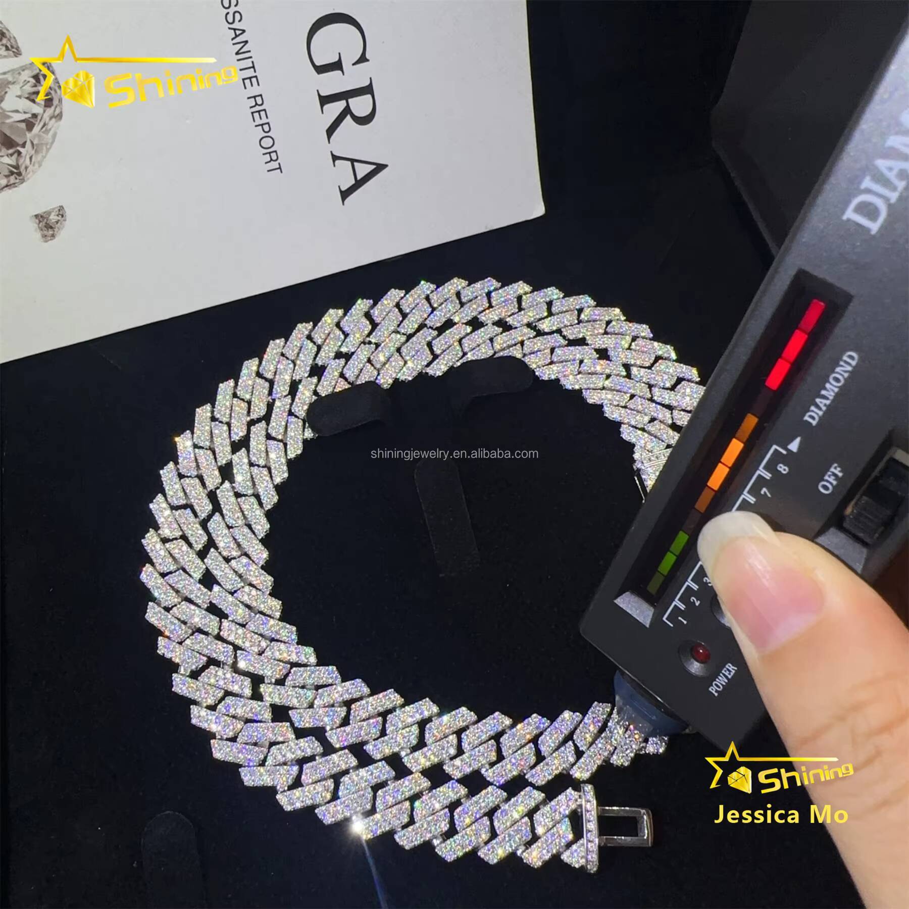 In Stock Pass Diamond Tester GRA Certificate 13mm Iced Out Moissanite Cuban Link Chain Sterling Silver Hip Hop Miami Cuban Chain