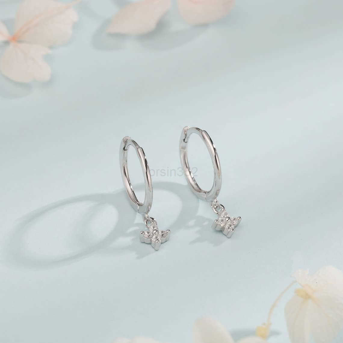 Flower Shaped CZ Dangle Hoop and Stud Earrings Sets for Women Drop Huggie Earrings with Cubic Zirconia Charm in Sterling Silver Gifts for HerW250911