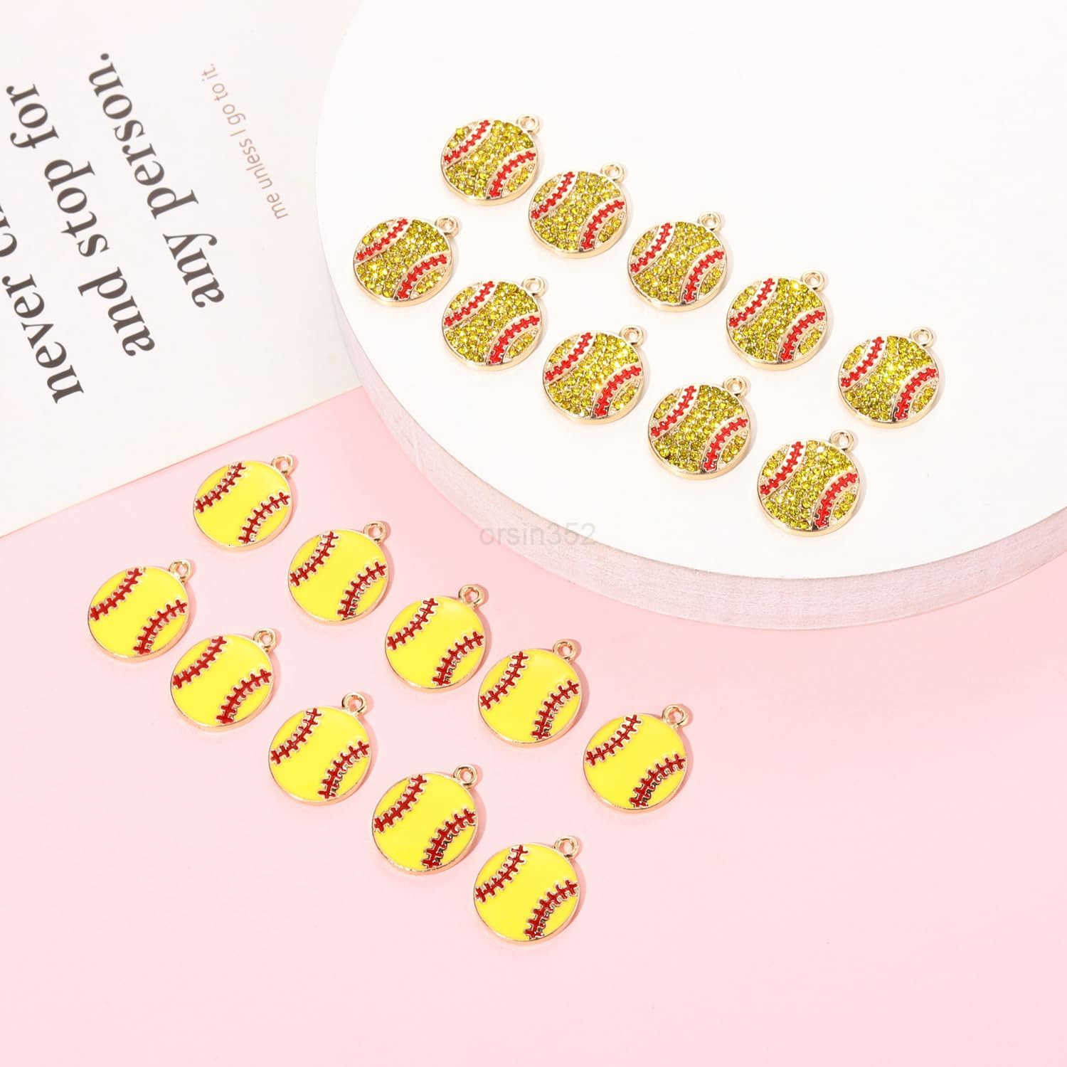 20PCS Sports Charms Enamel Basketball Baseball Pendant Charms for Jewelry Making Rhinestone Ball Game Softball Charms for Necklace Earrings DIY Crafts