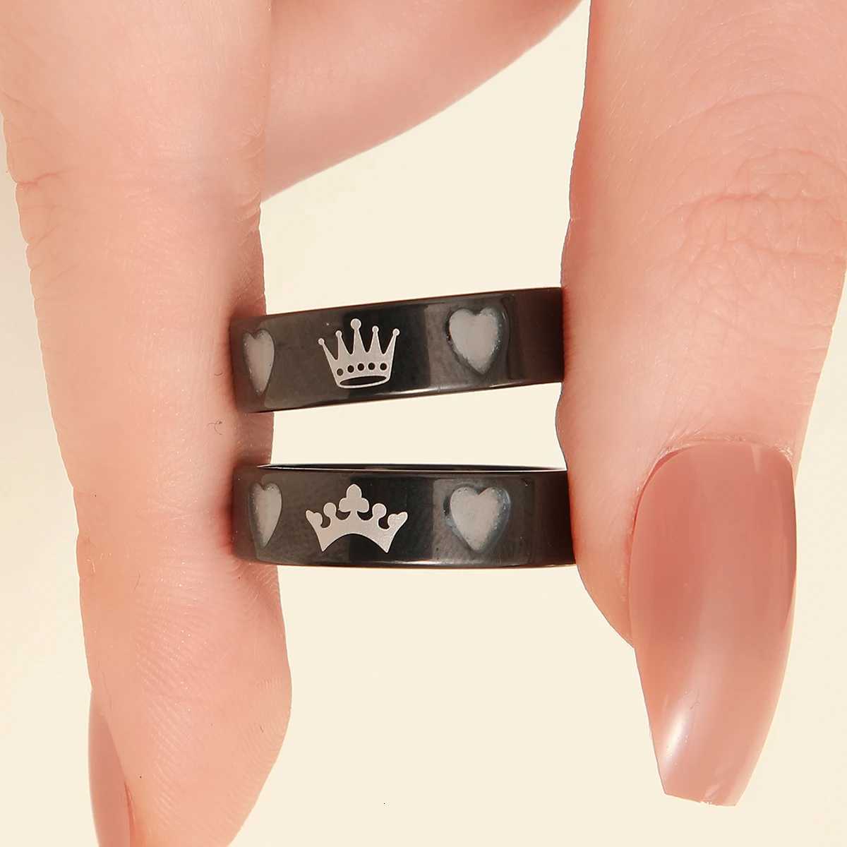 2 piecesset luminous Love Crown pattern Her King His Queen Couple ring Ladies fashion love commitment ring W250911