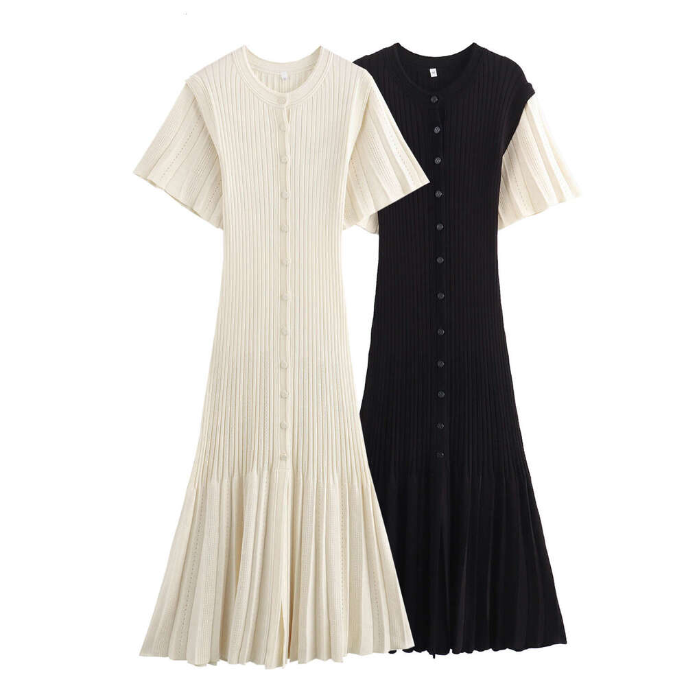DHEssentials 2024 New Women's Fashion Small Chanel Style Lace Sleeve Single-Breasted Long Knitted Mermaid Dress