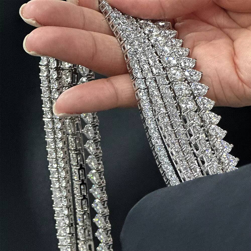 New Luxury 925 Sterling Silver Tennis Chain VVS 925 Moissanite Diamond Iced Bling Geometric Design Moissanite Bracelets Bangles