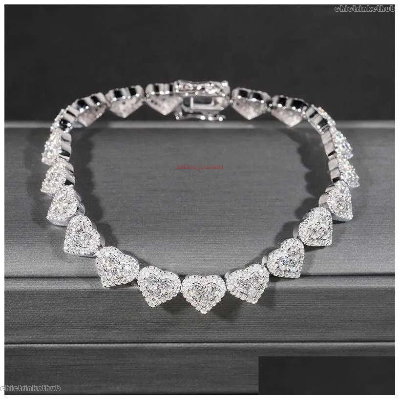 Pendant Necklaces Fine Hip Hop Sier Vvs Moissanite Dia Iced Out Heart Bracelet Tennis Chain Jewelry Women Men Necklace Drop De Otk8U