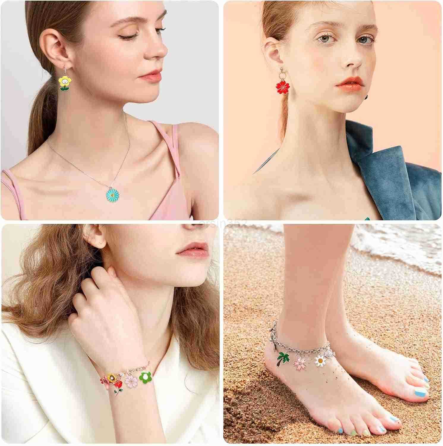 120 Pcs Spring Summer Floral Themed Charms Flower Charms for Jewelry Making Assorted Gold Enamel Charm Pendants for DIY Necklace Earrings SupplW250911