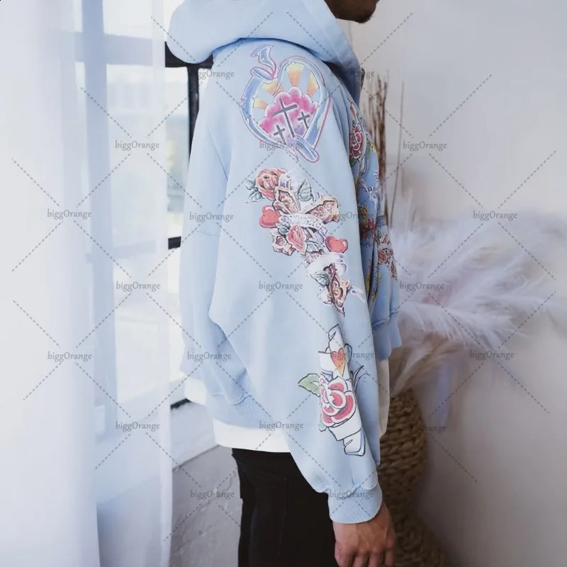 High Street Trendy Streetwear Mens Set TwoPiece Goth Harajuku Y2K Graphic Zipper Hoodie Retro Colorful Casual Sweatpants Women 250911