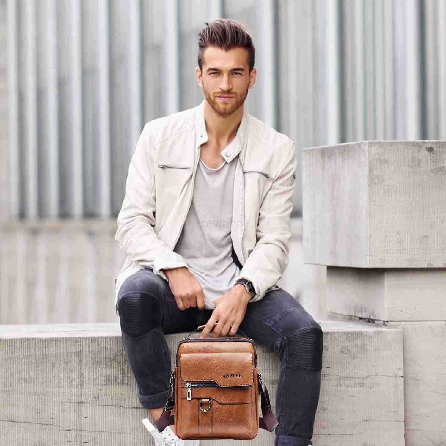 Messenger Bag for Men Crossbody Shoulder Purse Small Vintage PU Leather Satchel Pouch Side Crossover HandbagW250911