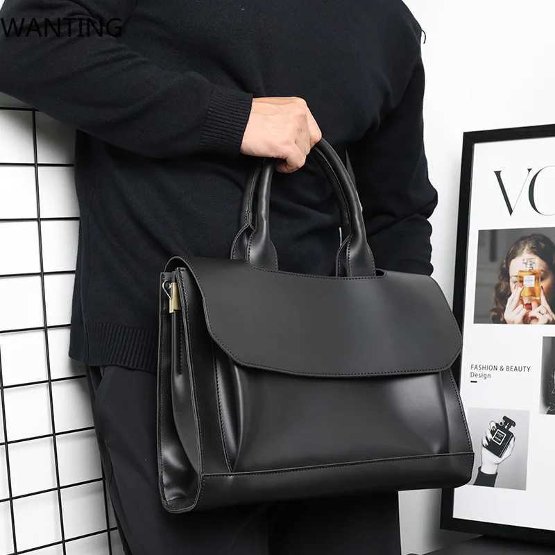 Vintage Leather Handbag Mens TopHandle Bags Briefcase With Shoulder Strap Business Large Capacity Crossbody Bag Men Laptop Bag Z250906