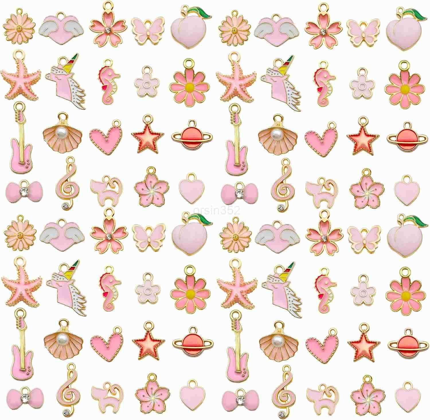 40pcs 20 pairs Assorted Enamel Charms for Jewelry Making DIY Necklace Earrings Keychain Crafting Charms Kit Crafts PinkSN991W250911
