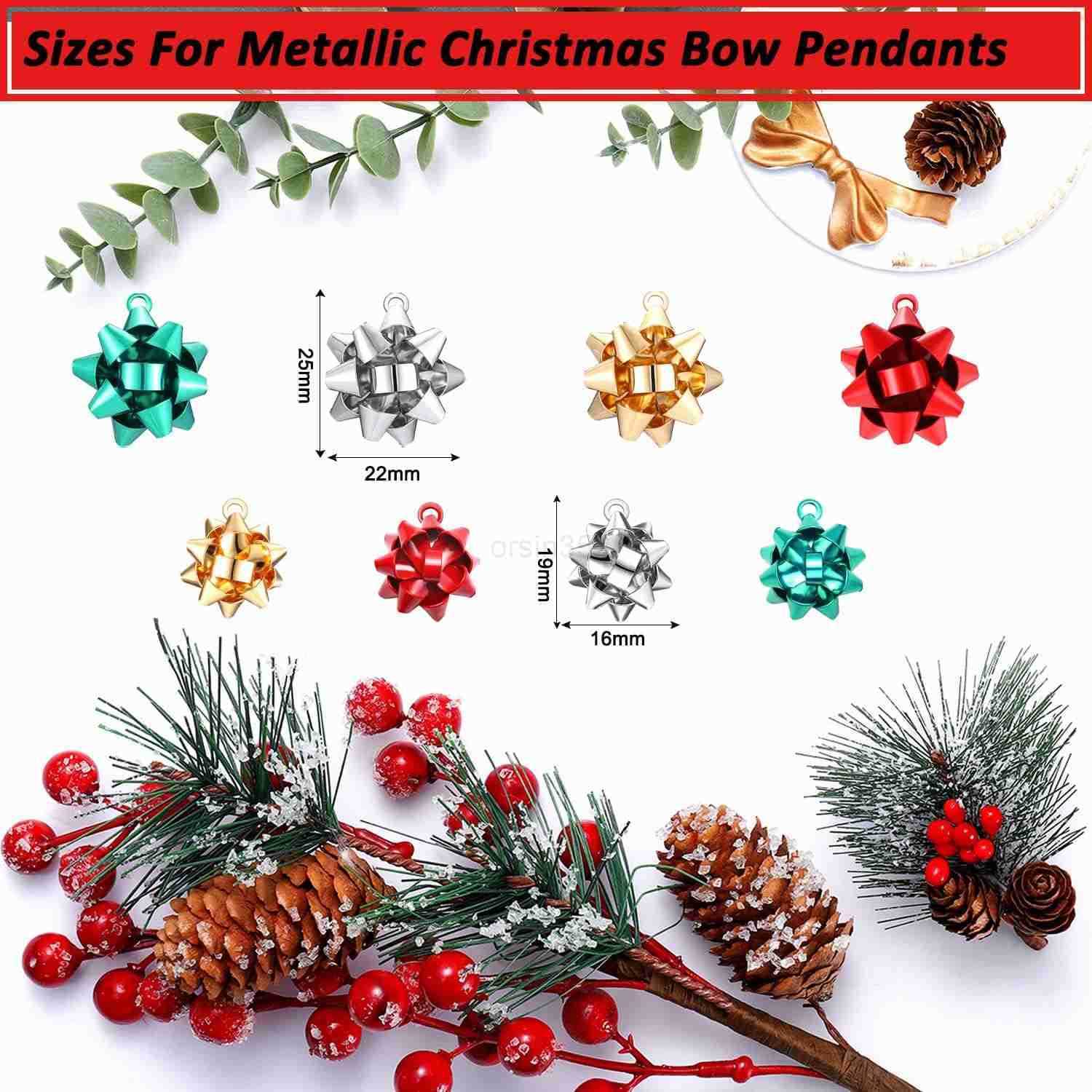 25PCS Christmas Charms for Jewelry Making Red Green Xmas Bow Charm Pendants for DIY Earring Necklaces Holiday Clothes Sewing Bag Decoration SupplyW250