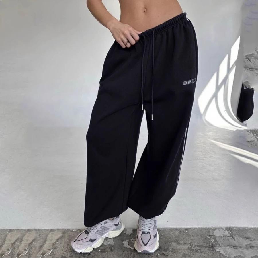 Fashion Oversized Sport Pants Womens Casual Joggers Trousers Letter Print High Waist Street Autumn Female 250911