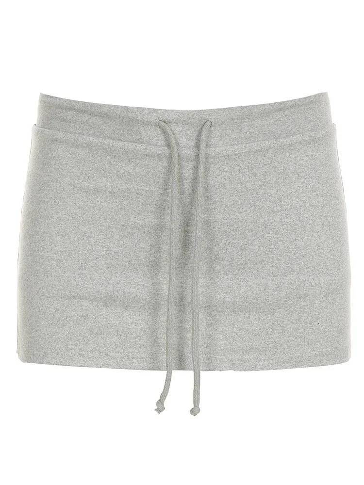 Solid Lace-up Mini Skirts Sexy American Retro Vintage Short Bottoms Basic Casual A-Line Knit Clothing dongdumaoyi