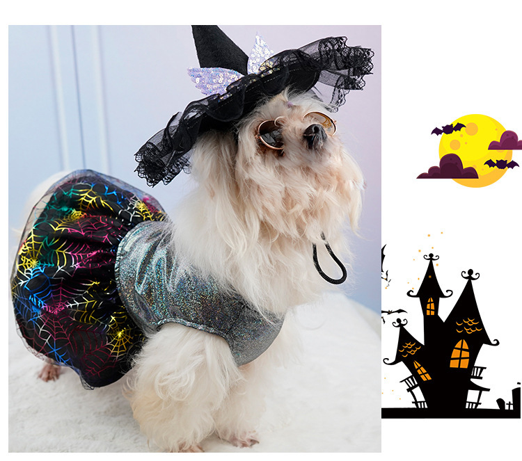 Halloween Shiny Series Dog Dress, Laser Craft Party Costume with Double-Layer Mesh Skirt, 4 Sizes for Dogs 2-14kg, Perfect for Halloween Parties, Fest