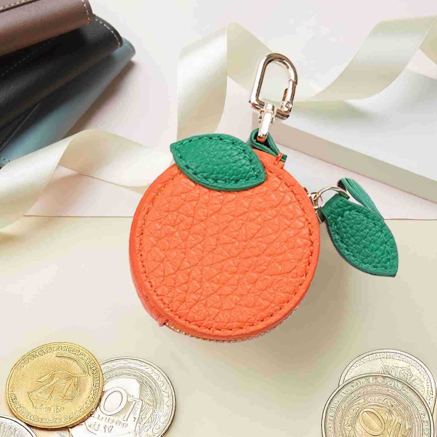 Cute Orange Coin Purse Keychain Mini Fruit Zipper Pouch for Women Girls Bag Charm for Keys Backpack or Purse Small Wallet Gift for Friends and FamilyW
