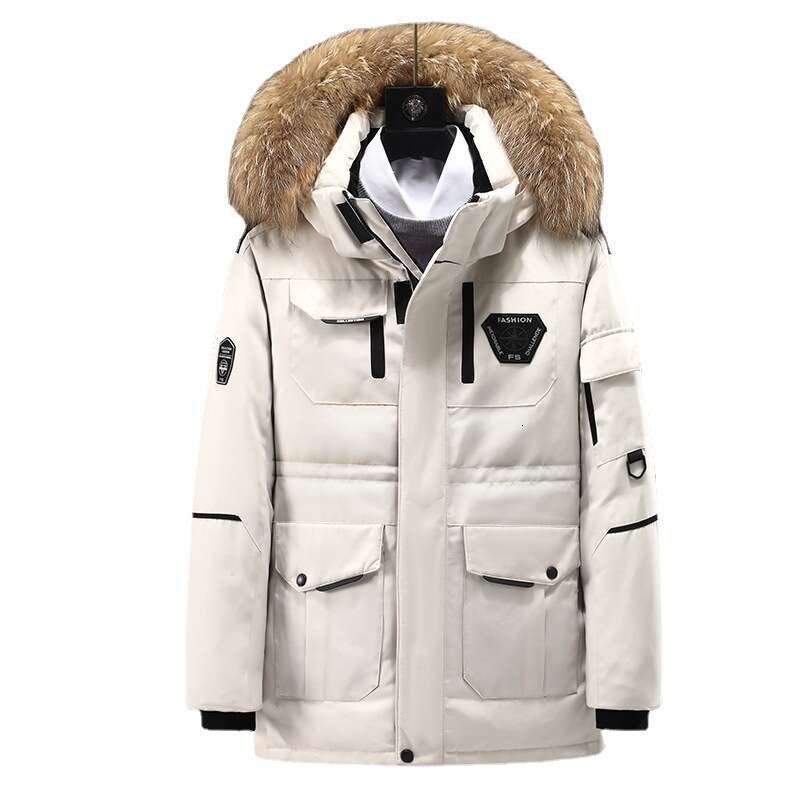 Fake Fur Collar Winter New Mid-Length Thickened Workwear Trendy Outdoor Men's Down Jacket Running Men