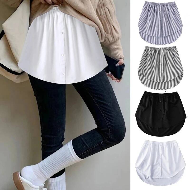 Women Girls Shirt Blouse Extender Adjustable Layering Faux Top Lower Sweep Mini Skirt False Hemline Splitting Underskirt dongdumaoyi