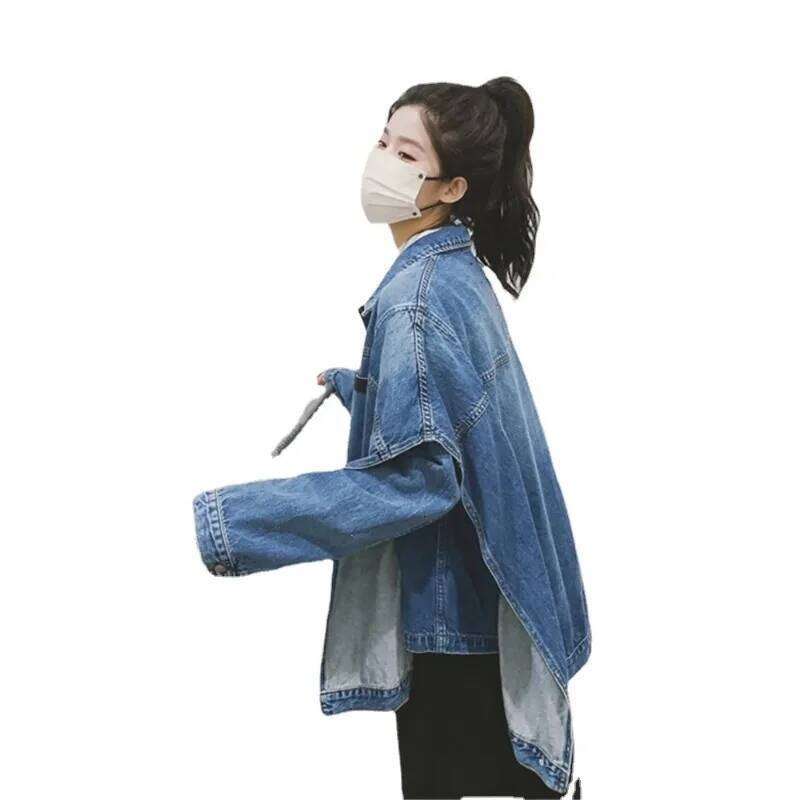 Superaen Design Denim Women's Spring Autumn New Korean Loose Oversize Bat Sleeve Jacket Coat