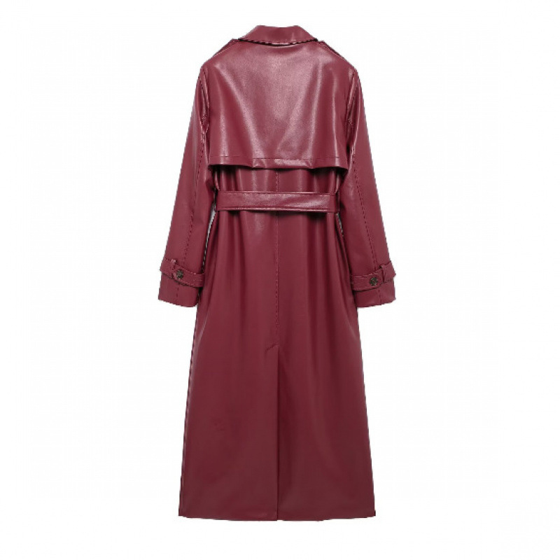 Women's Trench Coats High Street Leather Trenchcoat Women 2025 Early Spring Fashion Lapel Full Sleeves Double Breasted With Belt Female PU