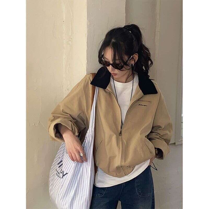 Huang Zheng's Niche Design Contrasting Color Lapel Jacket For Women's 2025 Early Spring Casual Windbreaker H1bc510013