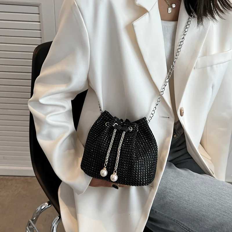 Sparkling Rhinestone Embellished Drawstring Crossbody Bag MultiFunctional Bucket Purse Formal Handbag for Women Daily Commute Z250911