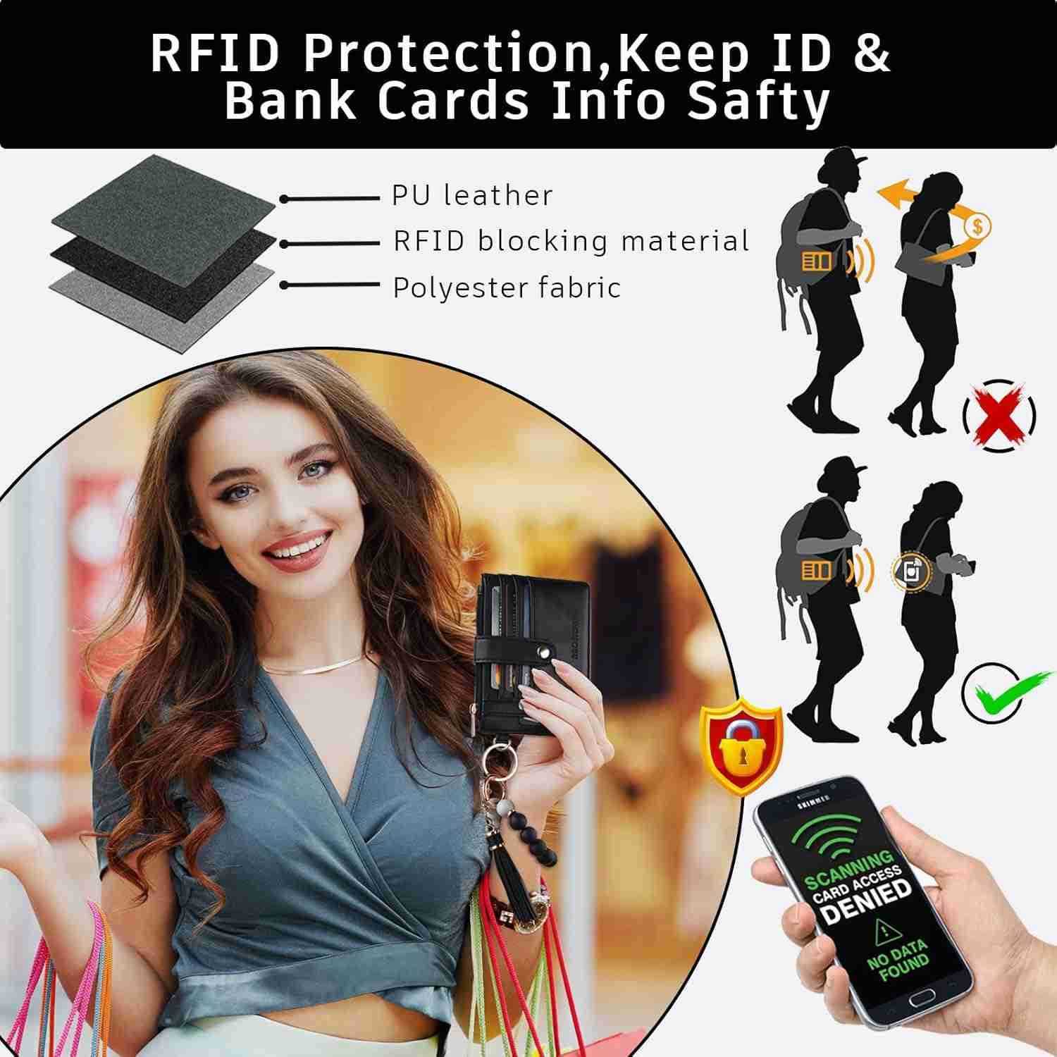 Silicone Bracelet Keychain Wallet for Women Wristlet Card Holder Slim RFID Wallet with Zipper PocketW250910