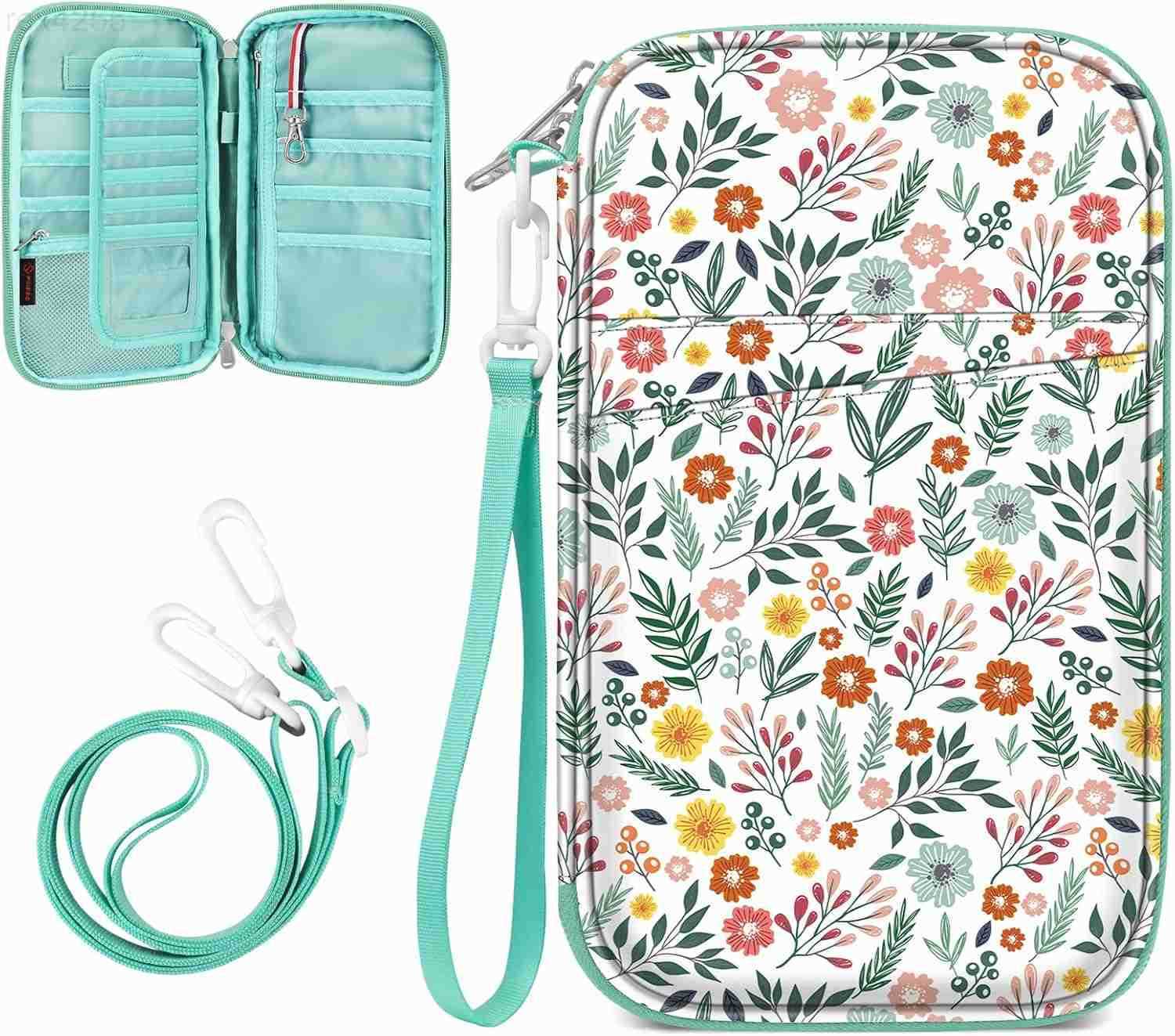 Family Passport Holder for Travel 6 People Big Capacity RFID Blocking Travel Document Organizer Clutch Bag with Pen Holder Keychain Credit Cards Case 