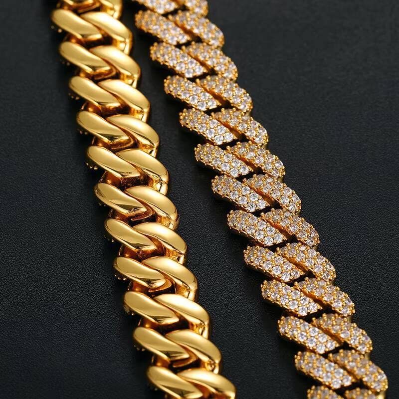 Fashion Jewelry Hip Hop Iced Out 18K Gold Plated Copper CZ Zircon Crystal Luxury Miami Cuban Link Chain Bracelet for Men Women