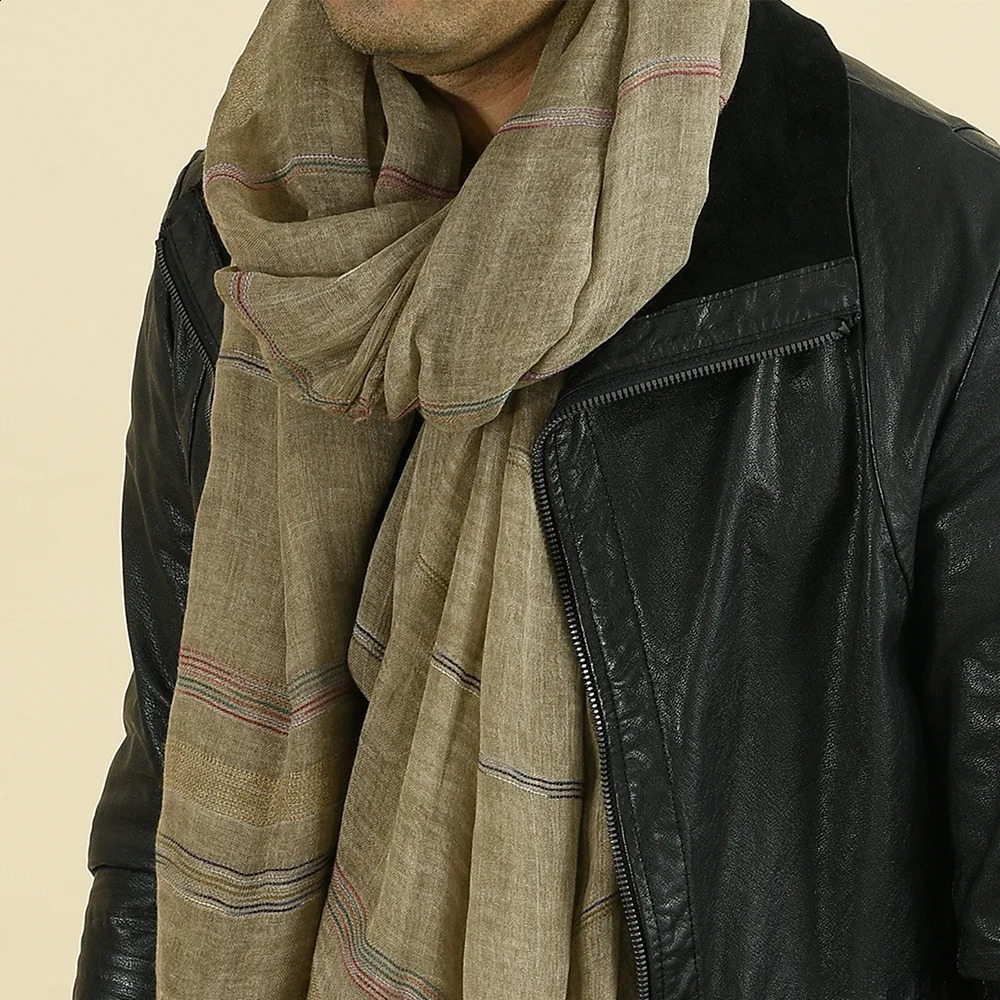 Fashion Men Scarf Cotton Linen Yarndyed Striped Mens Scarves Tassel Long Shawl Autumn Winter Male Accessories Bufanda Wraps 250909
