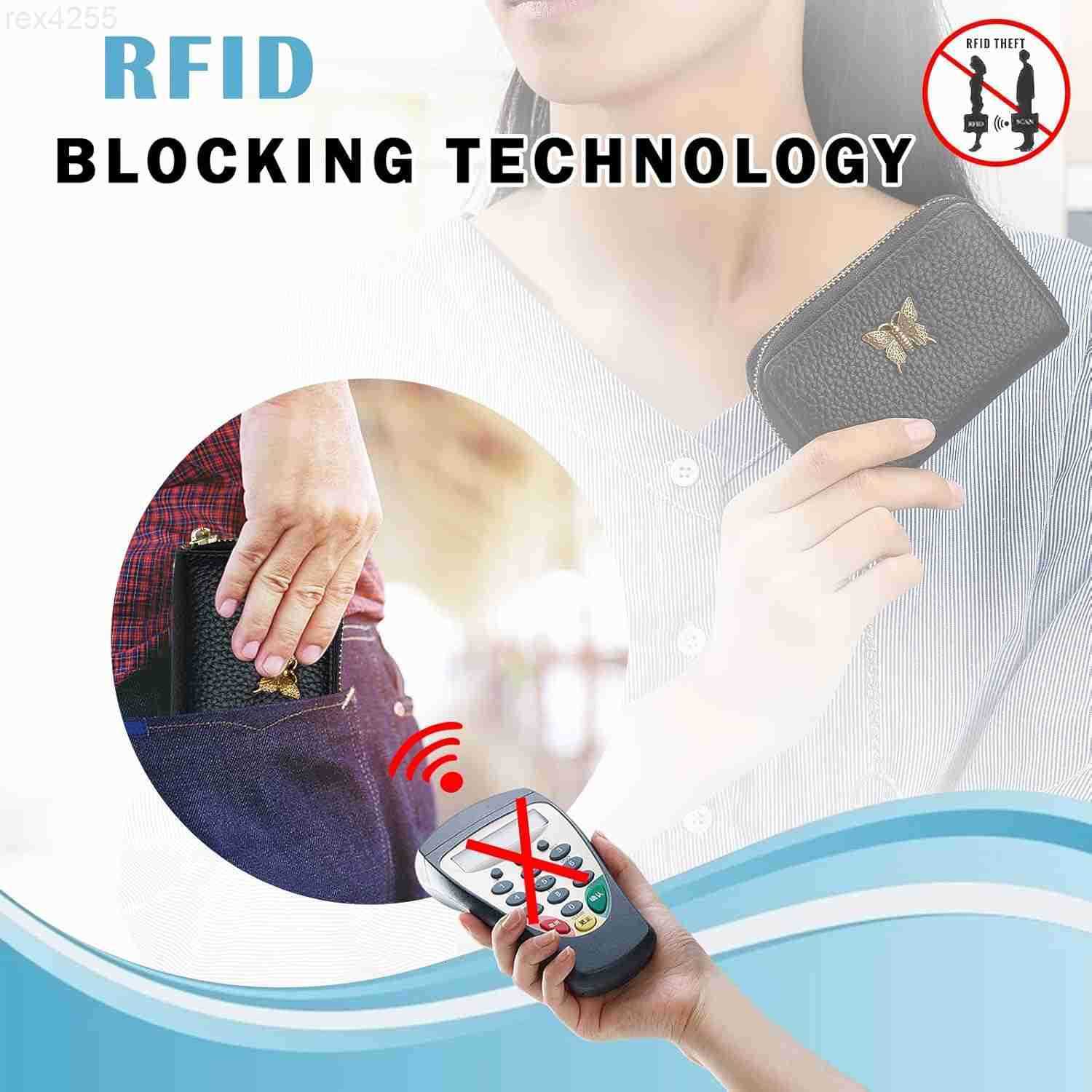 RFID Credit Card Holder for Women Genuine Leather Card Case Wallet with Zipper and Removable Keychain BlackW250911