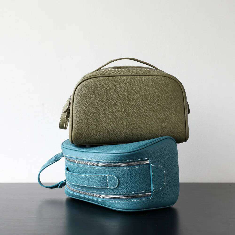 Top layer cowhide makeup 2025 new design genuine leather women's portable travel toiletries vintage ins fashion storage bag