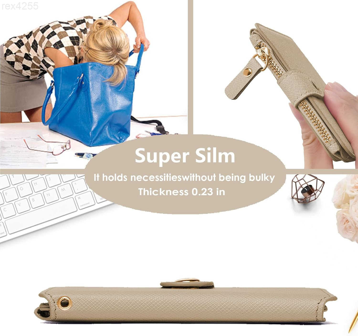 Wallet Womens Wallet Leather Keychain Wallet With Zipper Coin Pocket ID Window Wrist Strap Gift Box KhakiW250911