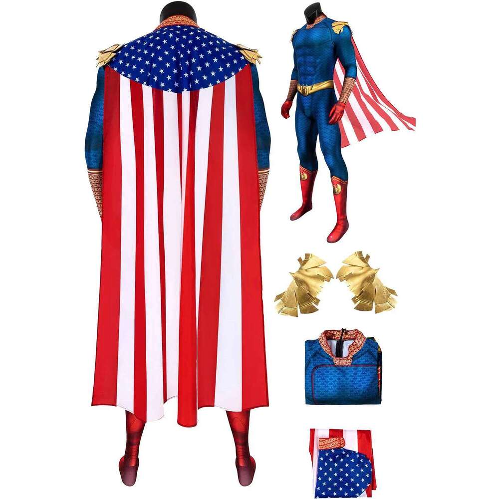 Fantasy Male Men Homelander Cosplay Jump suit Cloak Movie The Boys Roleplay Costu me Outfits Halloween Carnival Party Fancy Suit