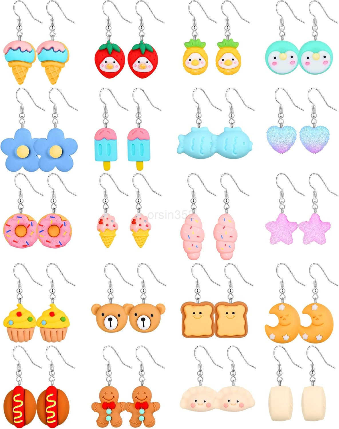 20 Pairs Cute Weird Earrings Funny Dangle Drop Earrings for Women Include Gummy Candy Bear Milk Goldfish Cartoon Fruits Flowers Animals for BirthdayW2