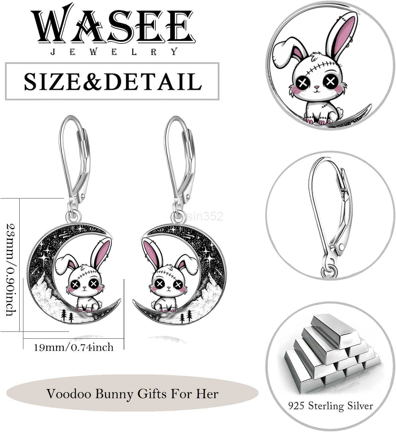 Black Cat4th of JulyBatSpiderPumpkinWolfBunnySun and MoonTurtleRaven 925 Sterling Silver Leverback Dangle Earrings Moon Gothic Christmas Earrings JeW2