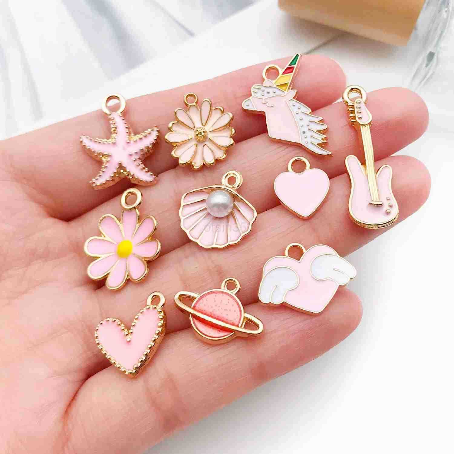 40pcs 20 pairs Assorted Enamel Charms for Jewelry Making DIY Necklace Earrings Keychain Crafting Charms Kit Crafts PinkSN991W250911