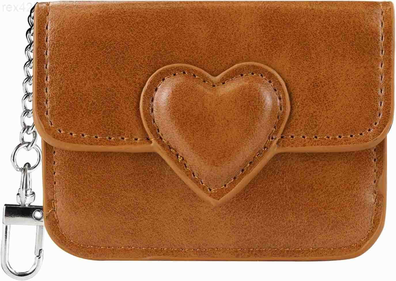 Credit Card Wallet PU Leather Slim Credit Card Holder for Women with Key Chain Fashion Heartshaped Small Card Holder Wallet Coin Change Purse for Shop