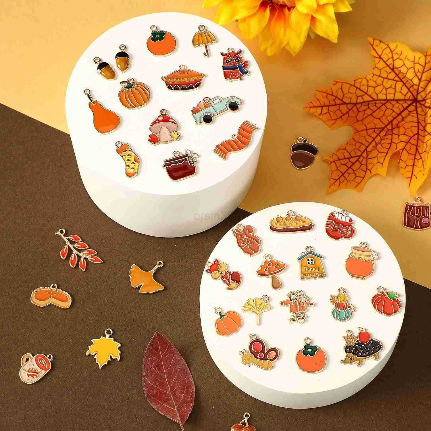 110Pcs55 Pairs Fall Charms Thanksgiving Charms for Jewelry Making Bulk Autumn Thanksgiving Pumpkin Maple Leaf Turkey Enamel Charm Pendants for DIY W25
