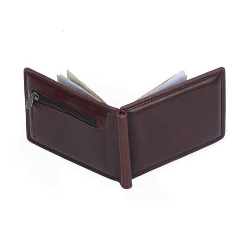 New Mini Mens Leather Money Clip Wallet With Coin Pocket Thin Purse For Man Magnet Hasp Small Zipper Money Bag W250911