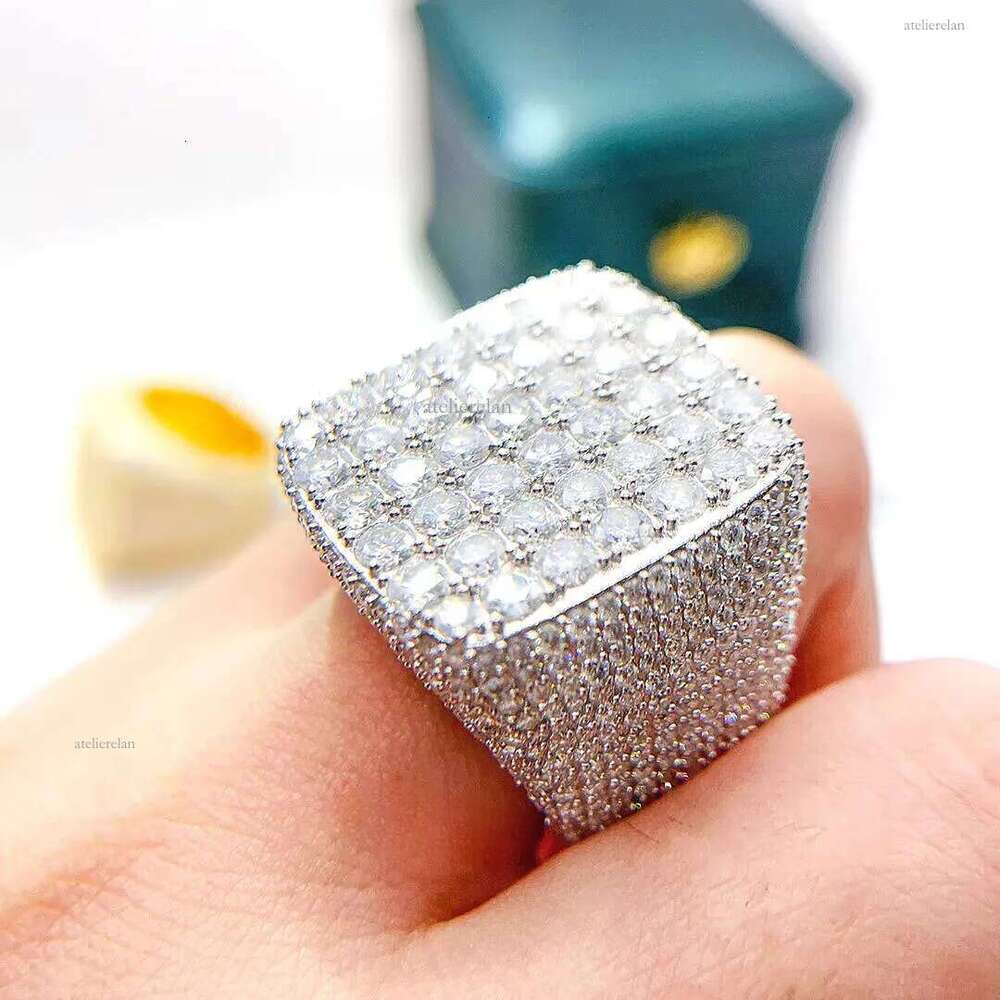 Hip Hop Full Moissanite Square Shape Fashion Jewelry Pass Tester Iced Out Sterling Sier Ring