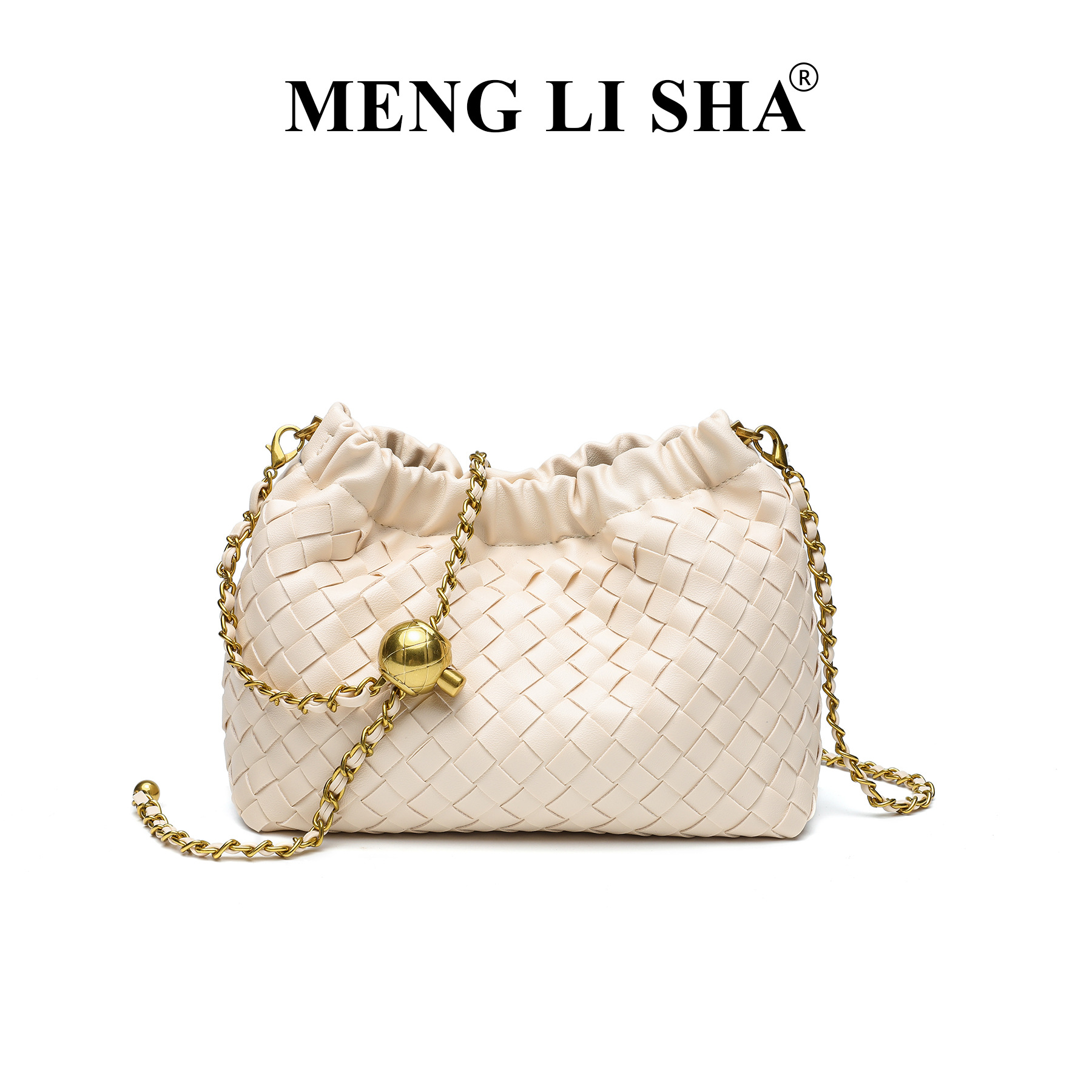 2025 New Fashion Gold Ball Charm Crinkled Cloud Bag, Handmade Woven Crossbody Chain Bag for Women