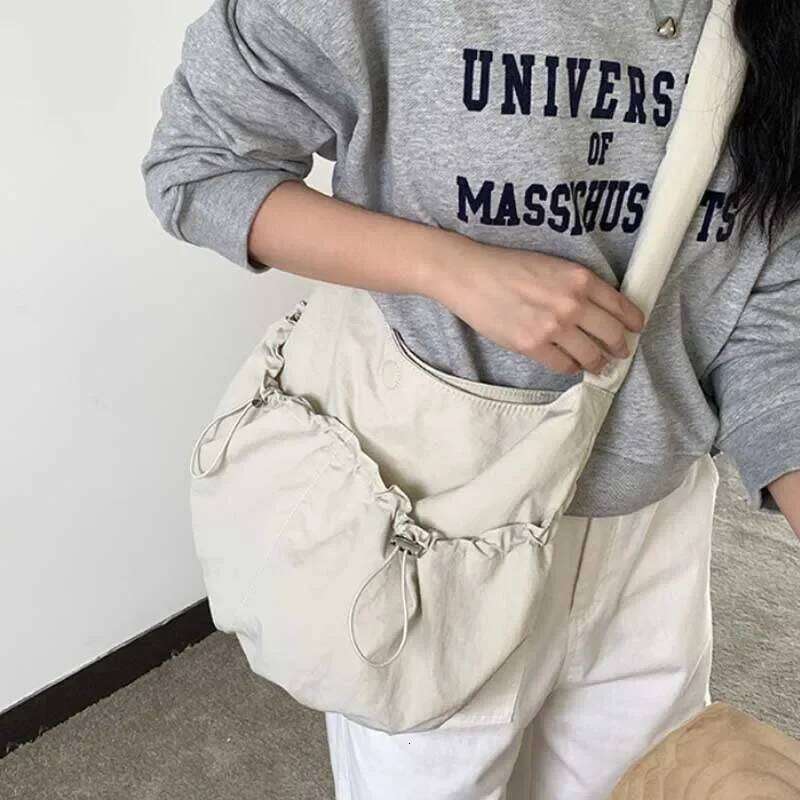 2024 Pleated Crossbody Solid Color Nylon Shoulder Bags For Women Girl Large Capacity Handbag Student Class Tote Bag