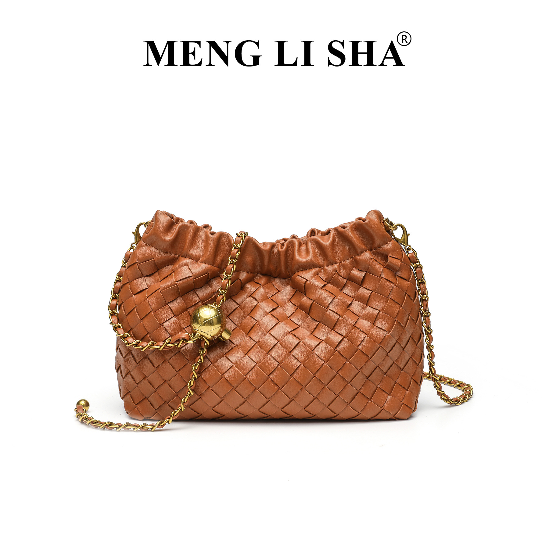 2025 New Fashion Gold Ball Charm Crinkled Cloud Bag, Handmade Woven Crossbody Chain Bag for Women