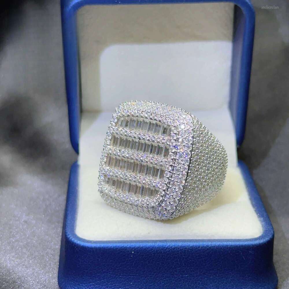 Hiphop Mens Pave Hip Hop Iced Out Cuban Ring Sier Rings Vvs Moissanite Dia Rapper Jewelry