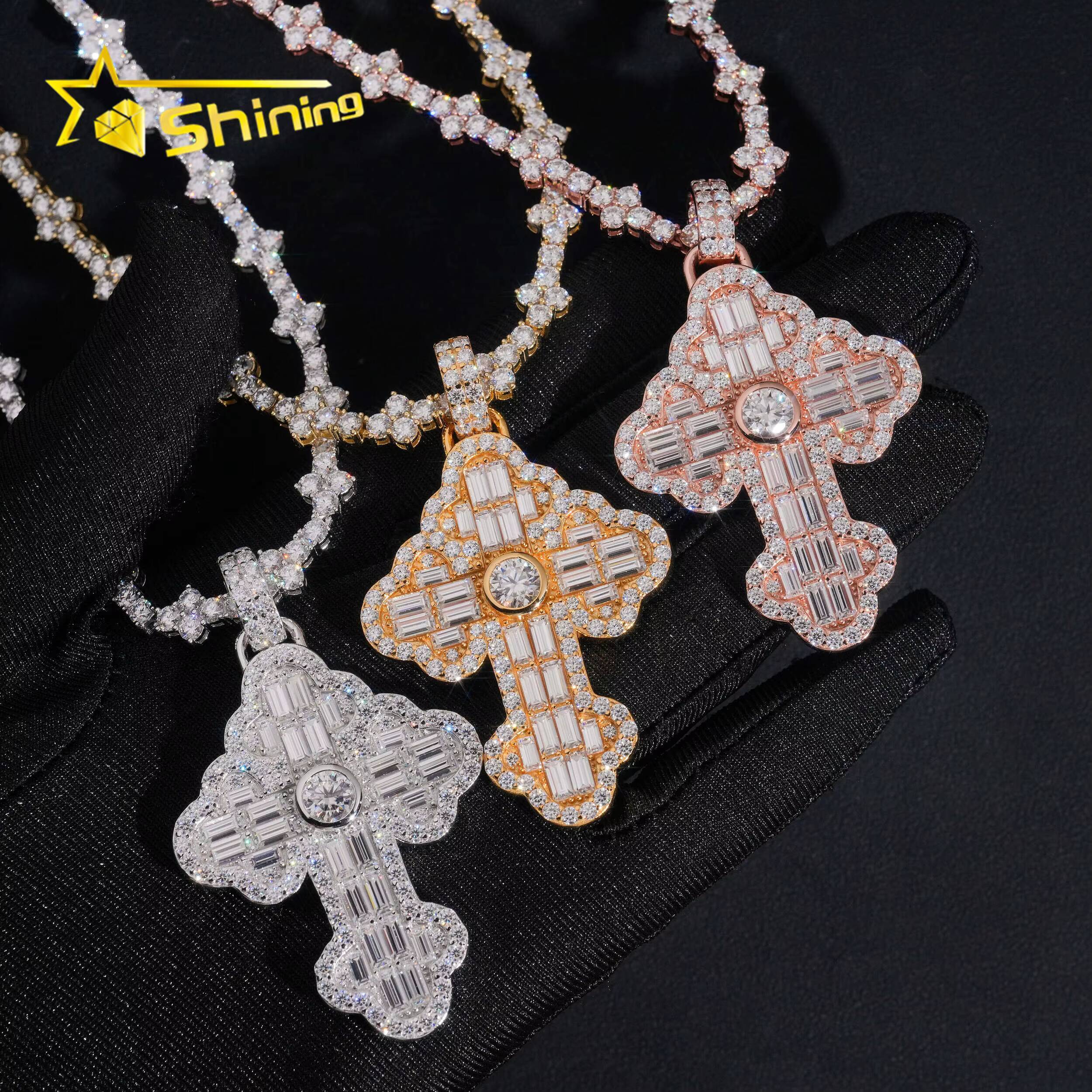 New Design Mossanite Cross Pendant 925 Sterling Silver VVS Moissanite Pendant Iced Out Diamond Charm Pendant Fine Jewelry