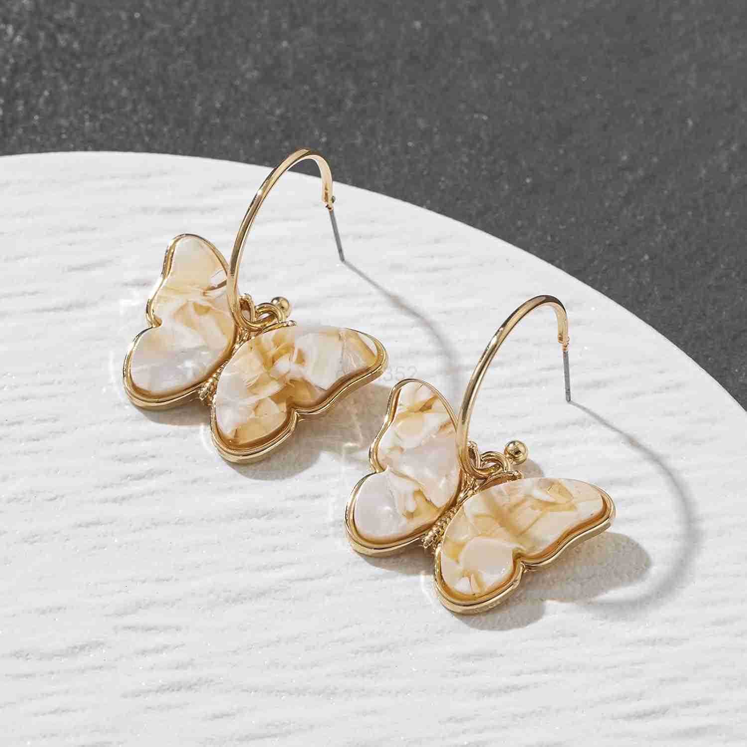 Gold Butterfly Dangle Earrings for Women Lightweight Acrylic Butterfly Dangle Hoop Earrings for Mother Daughter Teen GirlsW250911