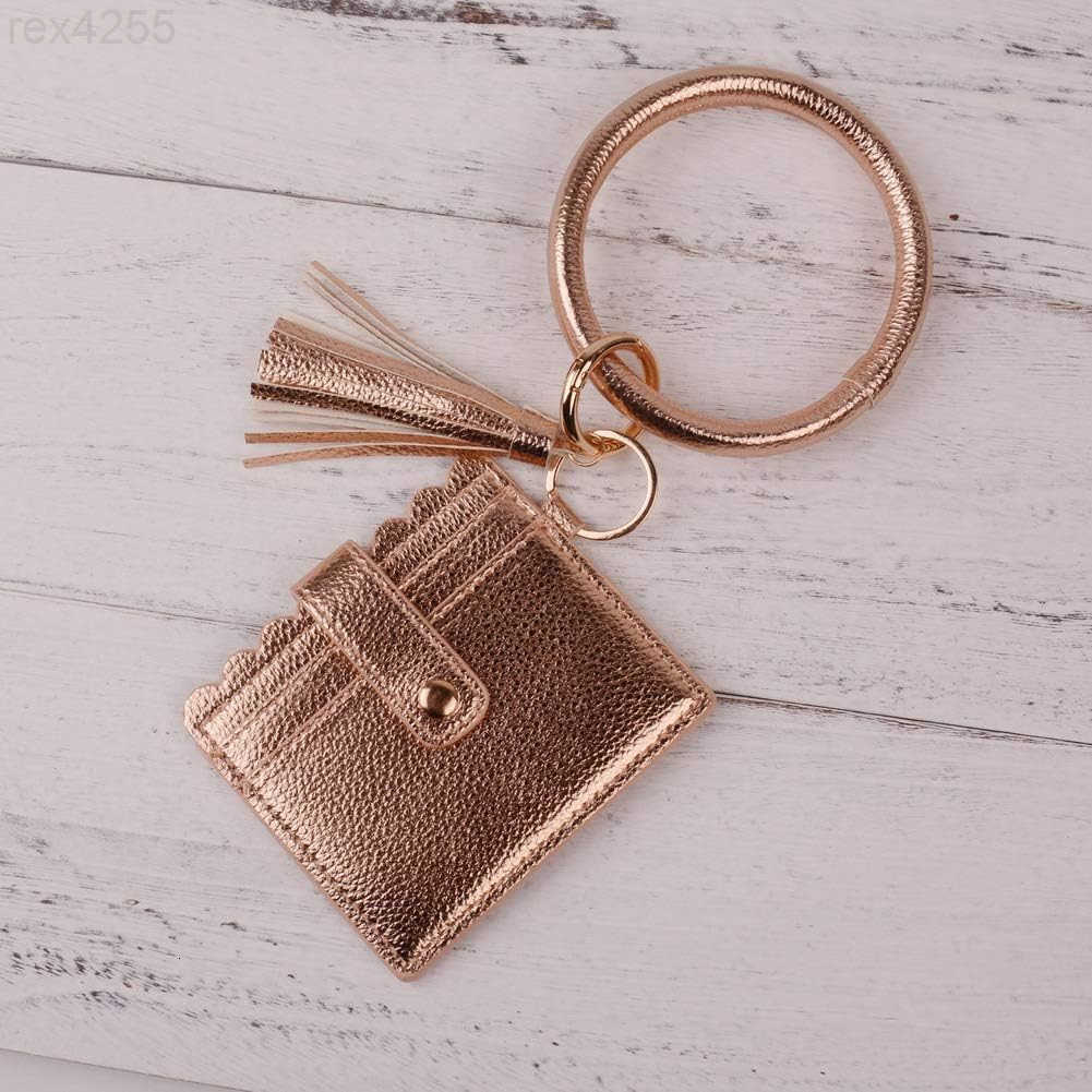 Multifunctional Bangle Key Ring Card Holder PU Leather Round Keychain With Matching Wristlet Wallet For Women GirlsW250911