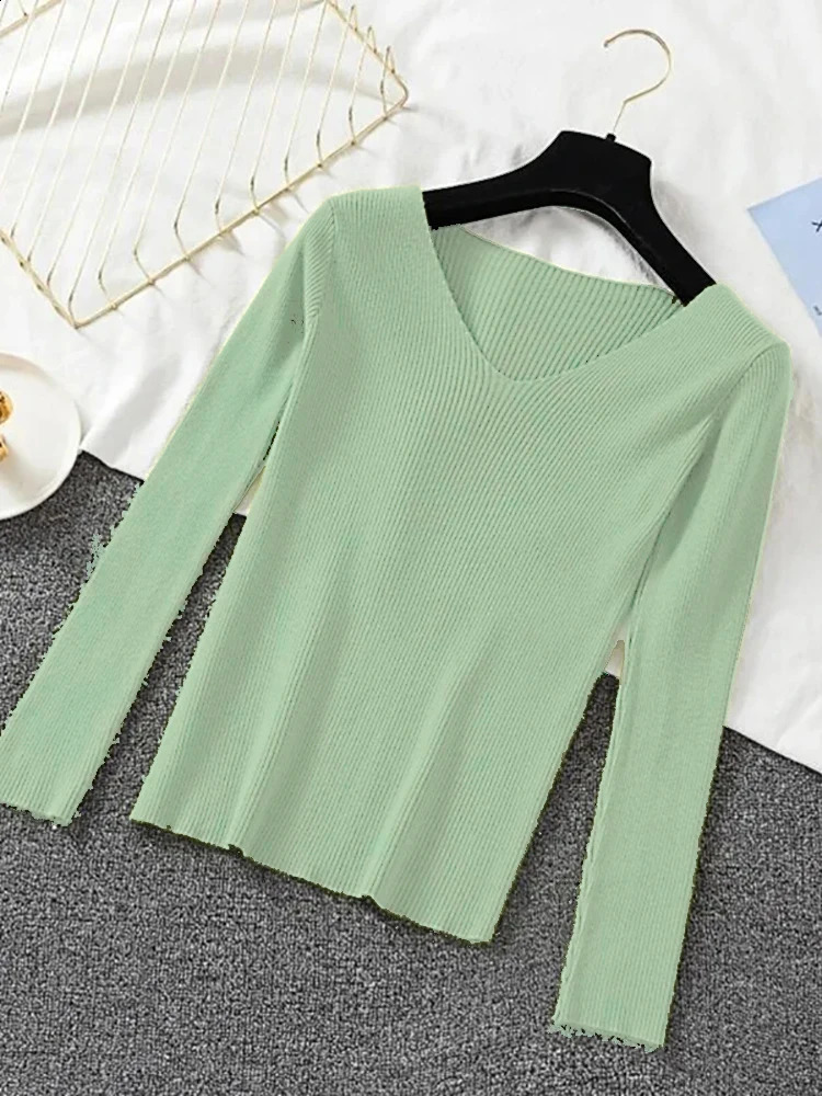 Women Sweater Autumn Knitwears Winter Long Sleeve Pullover Basic Top Fashion Vneck Elastic Female Solid Knitted Jumper 250911