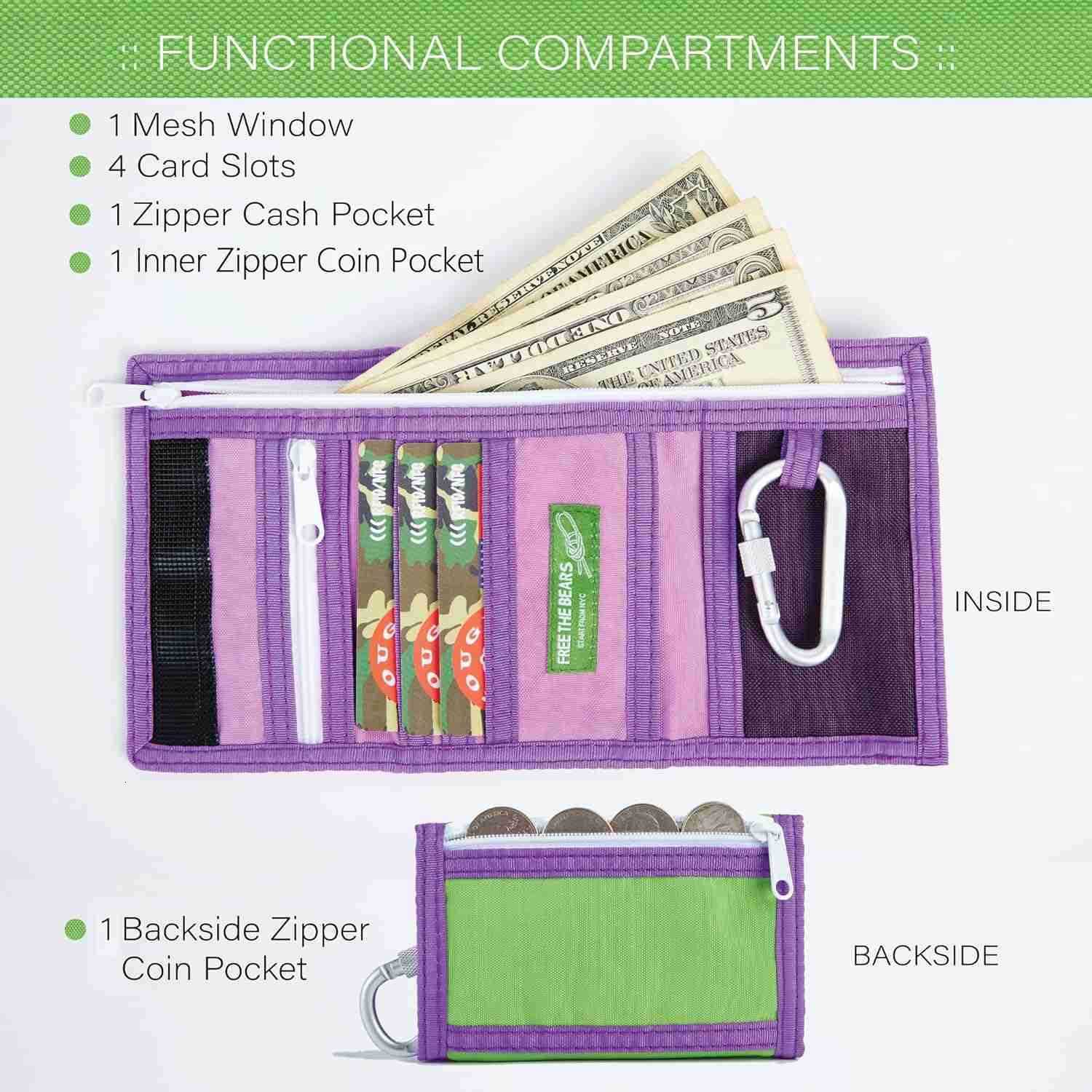 Rough Enough Kids Wallet for Boys Girls Heavy Duty Nylon Wallet with Neck Lanyard Keychain for Travel Outdoor Activities Green PurpleW250911