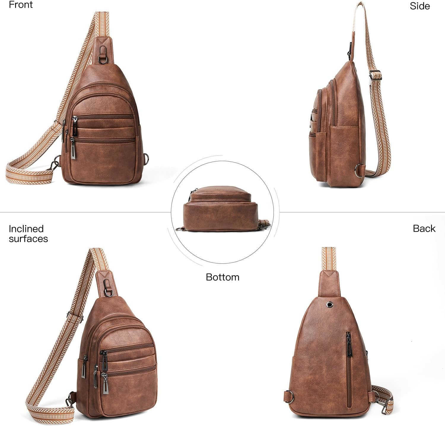 Sling Bag for Women Crossbody Bags Fanny Packs Over Shoulder Bag Sling Purse Backpack Vegan Leather Travel BrownW250911
